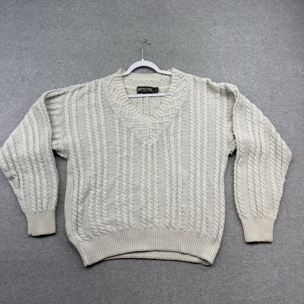 American Eagle Tennis Sweater Vintage Heavy‎ Chunky Knit Cotton 90s USA men's XL